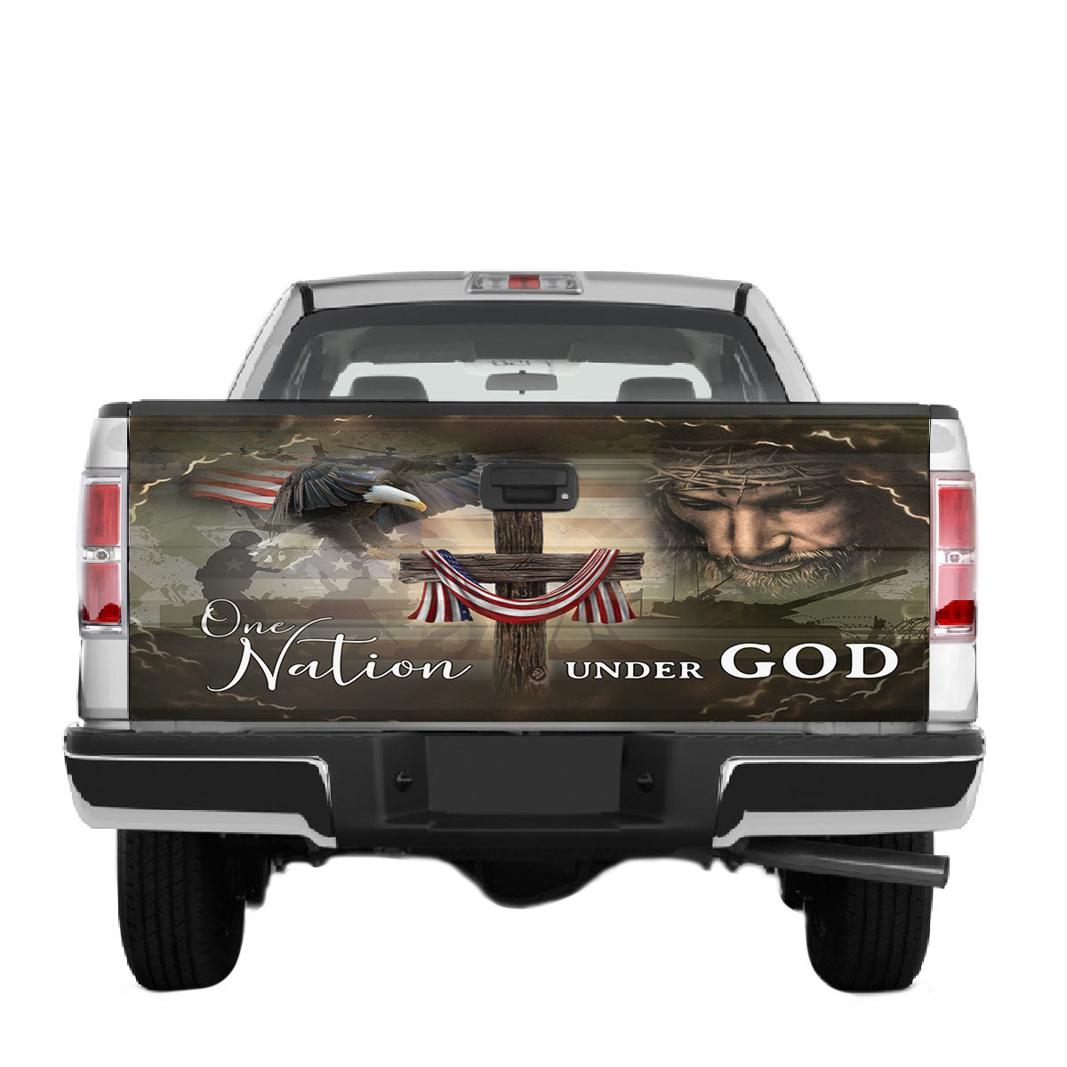 Petthouse | Jesus Christ Truck Tailgate Decal One Nation Under God American Flag Tailgate Wrap Tailgate Decals