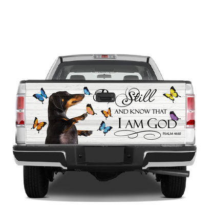 Petthouse | Dachshund With Butterflies Truck Tailgate Wrap Playful Dog Tailgate Mural For Christian Dog Mom Dad