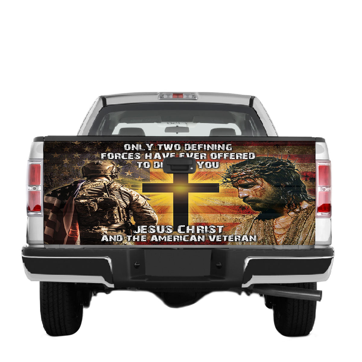 Petthouse | Jesus Christ And American Veteran Truck Tailgate Wrap Vinyl Graphic Decal Patriot Accessories