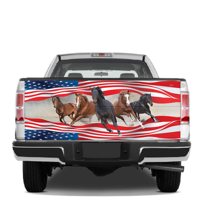 Petthouse | Horse Free Run On Desert Storm Tailgate Wrap Decal Horse American Flag Truck Tailgate Decal