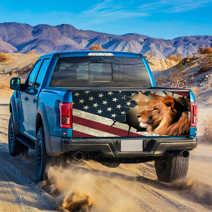 Petthouse | Christian Lion Tailgate Wrap American Old Flag Tailgate Wrap Christ Cross Cover Car Decor