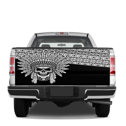 Petthouse | Tribal Patriarch Skull Pattern Tailgate Wrap Native Pattern Tailgate Cover Car Decoration