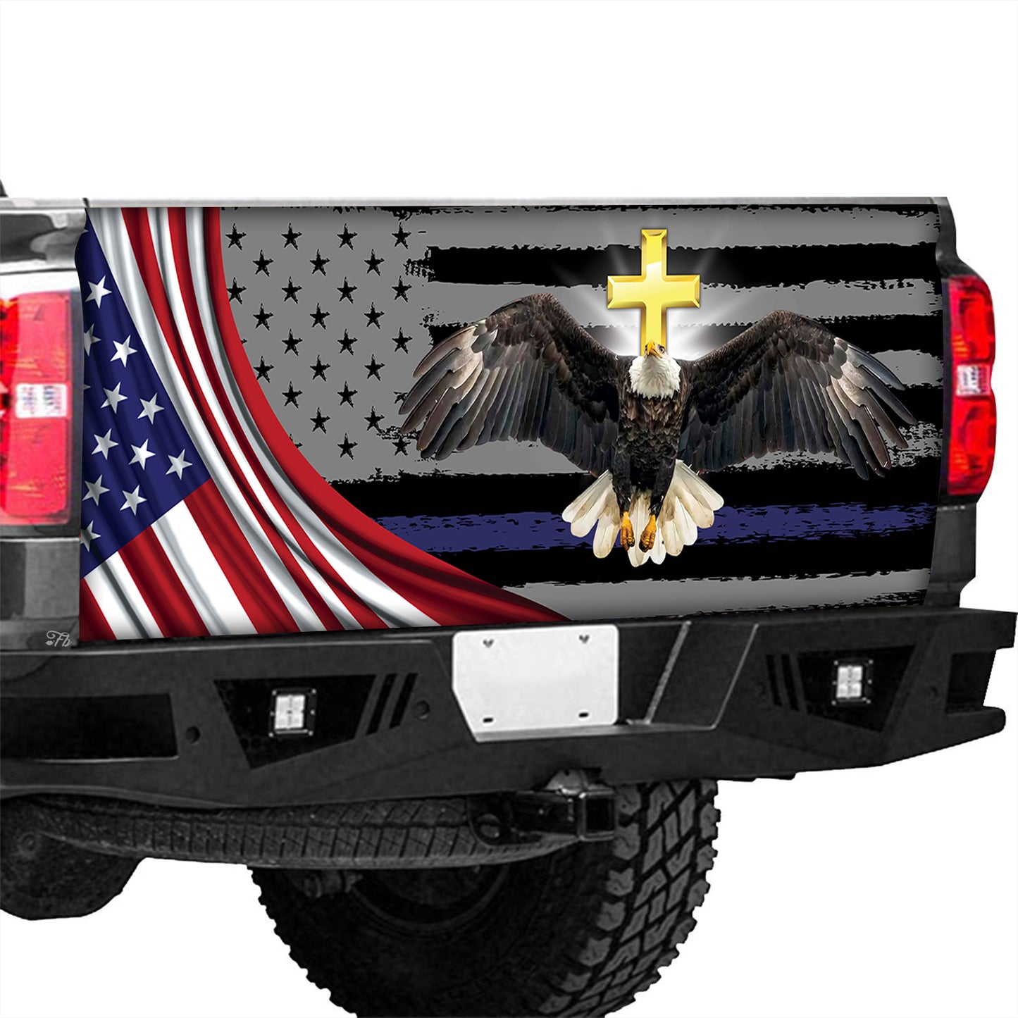 Petthouse | Ea*gle Golden Cross American Tailgate Wrap, Patrotic Day Truck Decor Gift