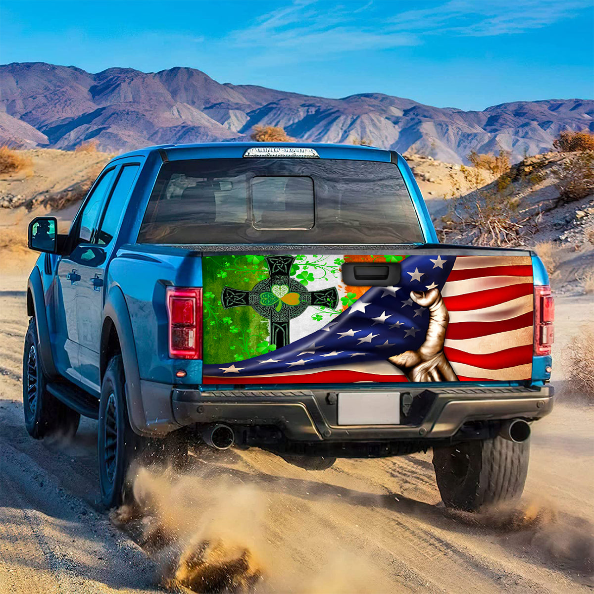 Petthouse | Irish Celtic Cross Tailgate Wrap American Flag Tailgate Cover Clover Tailgate Wrap Car Decoration