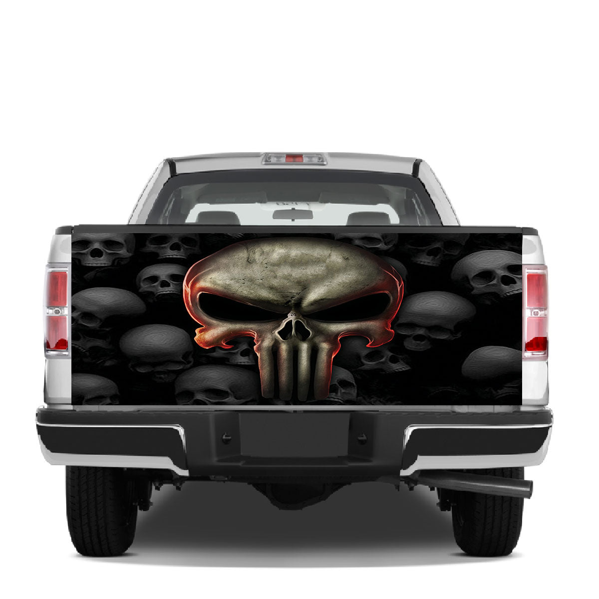 Petthouse | Skull Punisher Tailgate Wrap Dark Skull Pattern Tailgate Cover Horror Style Wrap Car Decoration