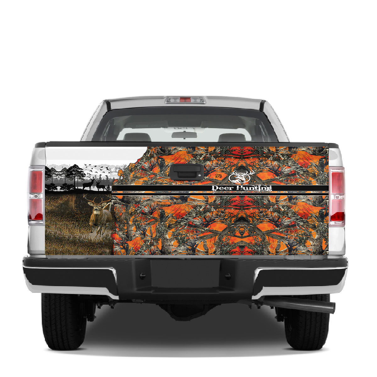 Petthouse | Deer Hunting Tailgate Wrap Wild Deer Art Cover Orange Camo Pattern Wrap Deer Hunting Lover Gift