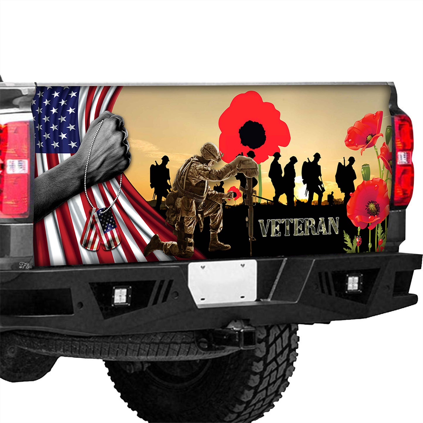 Petthouse | Us Veteran Poppy Flower Tailgate Wrap Decal American Remembrance Day Truck Tailgate Decal Veteran