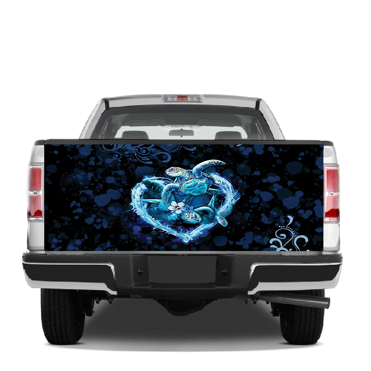 Petthouse | Couple Sea Turtle Flame Heart Hibiscus Splatter Truck Tailgate Wrap Valentine Gift