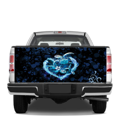 Petthouse | Couple Sea Turtle Flame Heart Hibiscus Splatter Truck Tailgate Wrap Valentine Gift