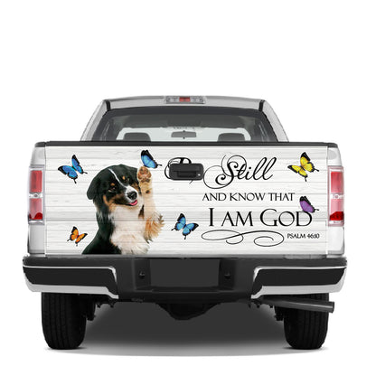 Petthouse | Bernese Mountain Puppy Tailgate Mural Playful Dog Butterflies Graphic Wraps God Bible Verse