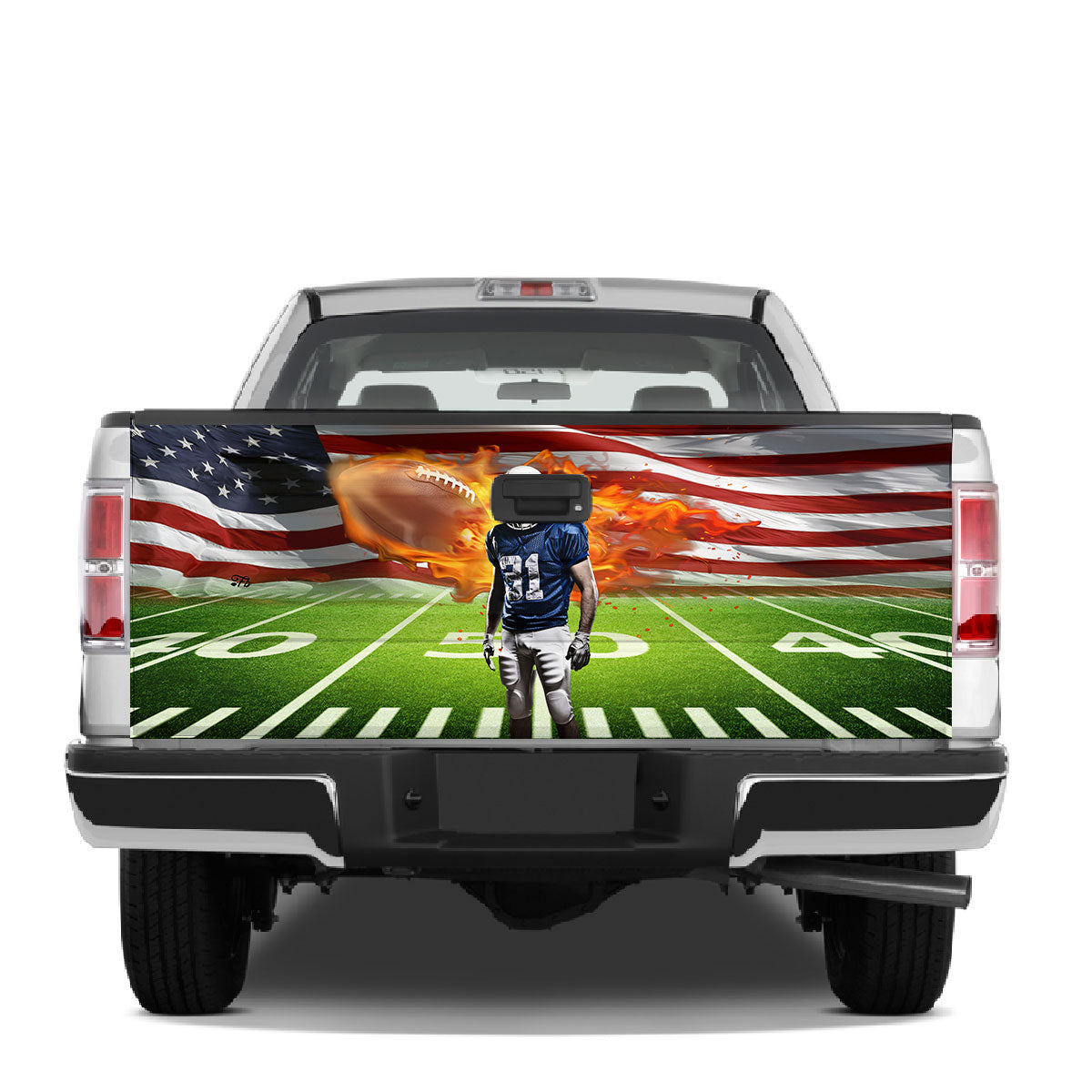 Petthouse | Rugby Ball Bright Flame Tailgate Wrap, Rugby Ball Car Decal, American Football Player Gift