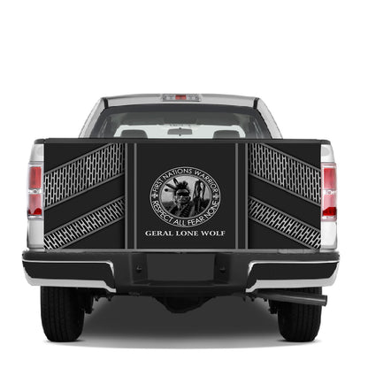 Petthouse | First Nations Warrior Tailgate Wrap Respect All Fear None Tailgate Cover Geral Lone Wolf Cover Decor