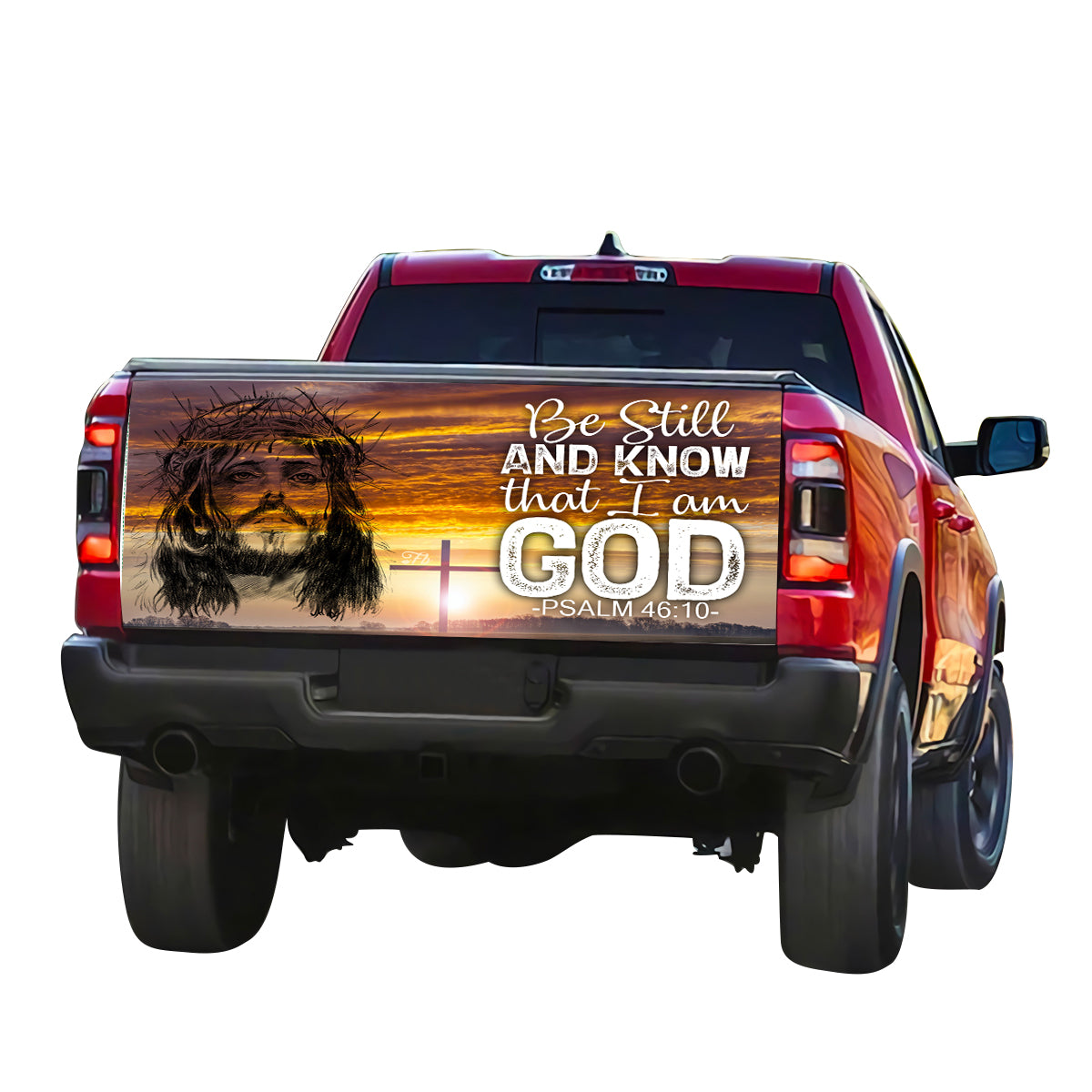 Petthouse | Jesus Christ Be Still And Know I Am God Tailgate Vinyl Graphic Wrap Jesus Bible Christian Gift