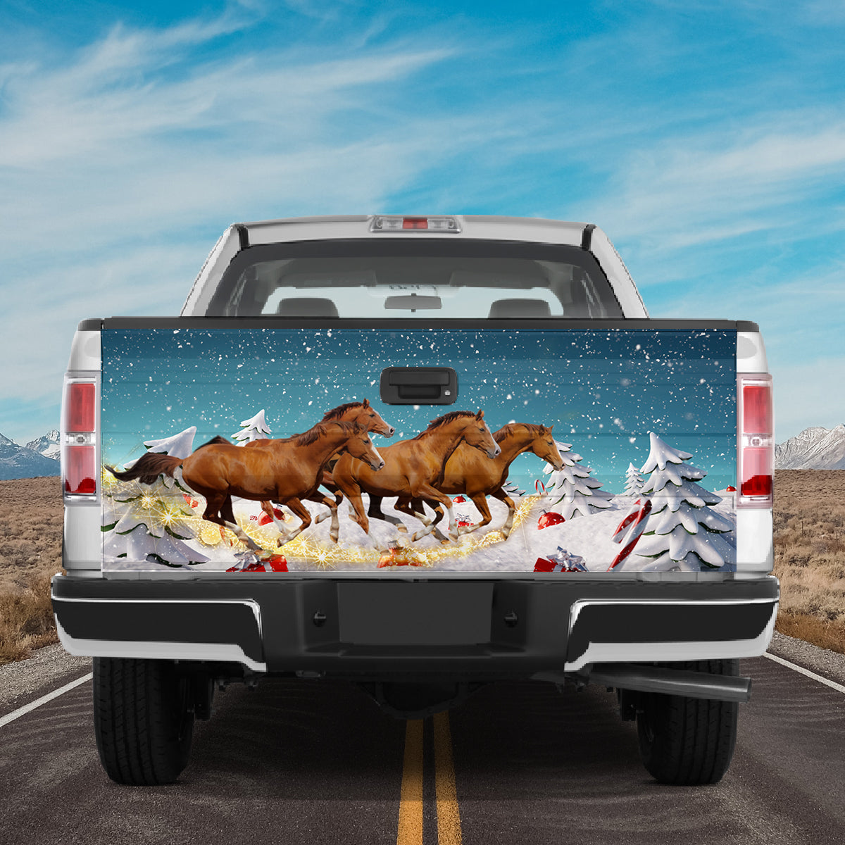 Petthouse | Brown Horses Tailgate Wrap Running Horses Tailgate Cover Christmas Horse Wrap Horse Lover Gift