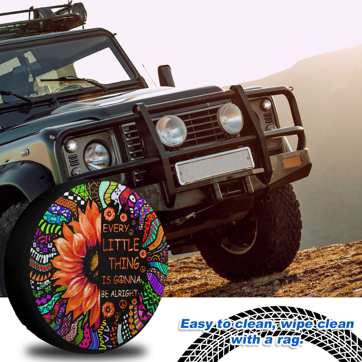 Petthouse | Sunflower Hippie Peace Spare Tire Cover Every Little Thing Is Gonna Be Alright Truck Decor