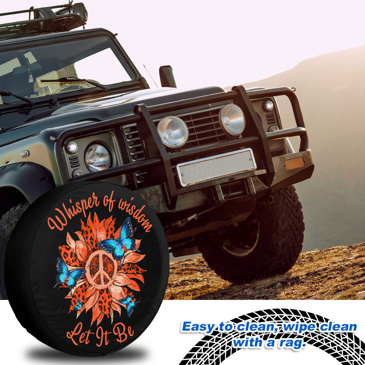 Petthouse | Hippie Peace Sunflower Butterfly Spare Tire Cover Whisper Of Wisdom Truck Decoration