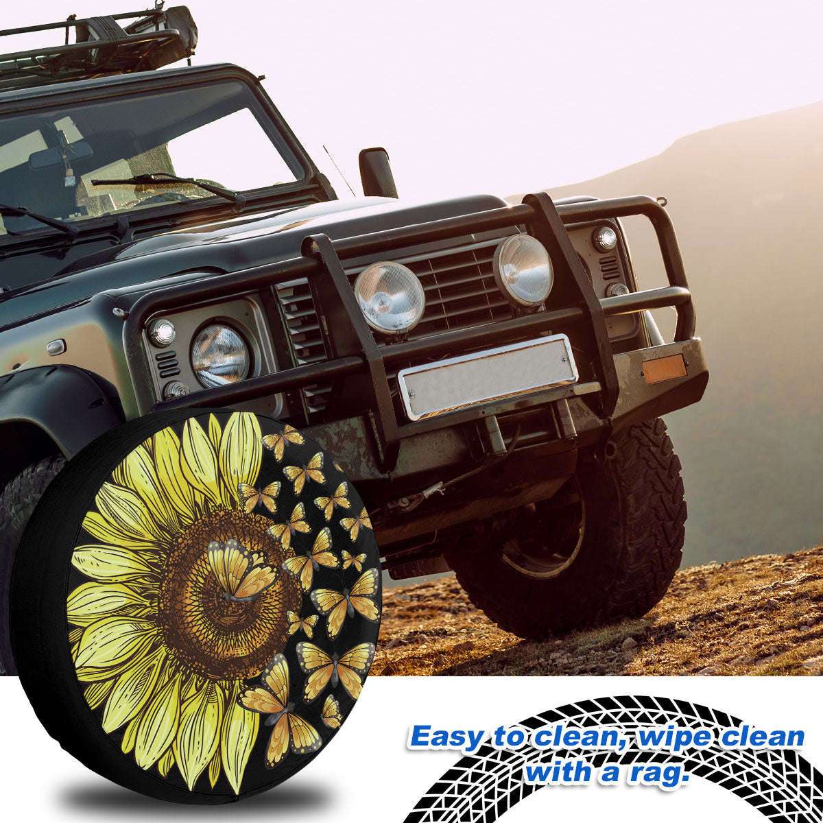 Petthouse | Sunflower Butterflies Spare Tire Cover Yellow Floral Flower Wheel Tire Cover Truck Decoration