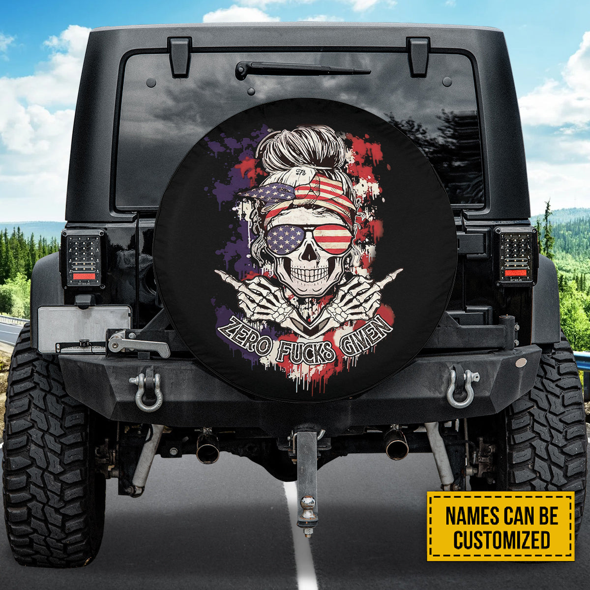 Petthouse | Customized Tire Cover Zero F*cks Given Cover Hippie Girl Skull Cover America Hippie Car Decoration