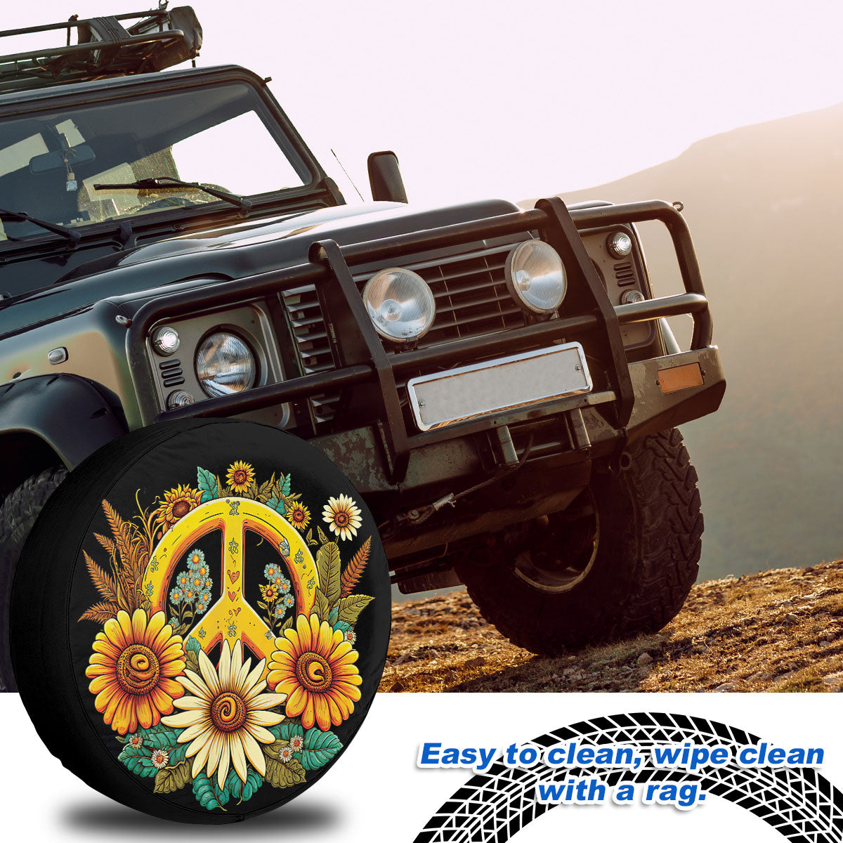 Petthouse | Sunflower Spare Tire Cover Peace Sign Wheel Cover Durable Tire Protector Spring Tire Storage Bag