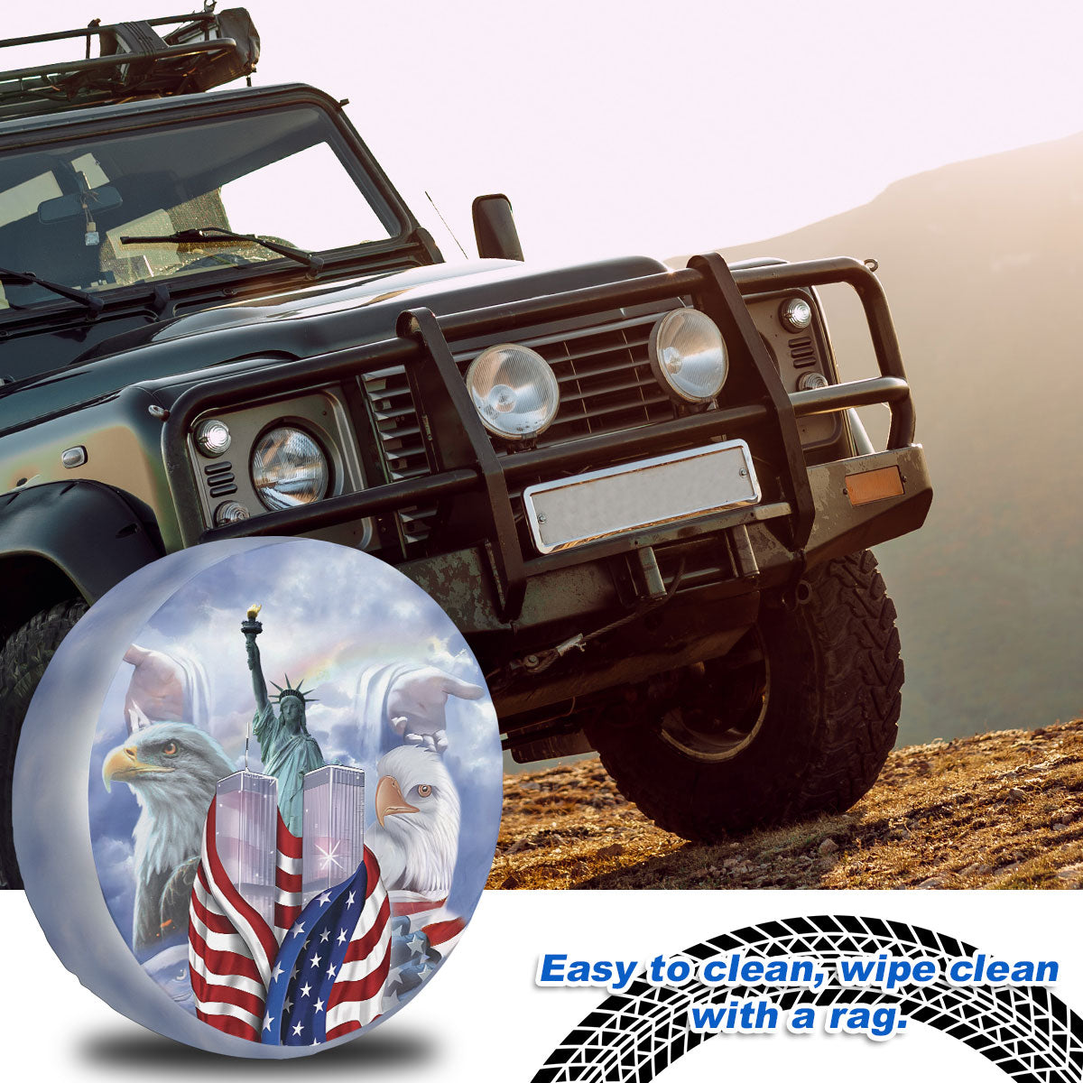 Petthouse | American Memorial Day 119 Spare Tire Cover Us Twin Towers Eagle Christ Truck Decor September 11th