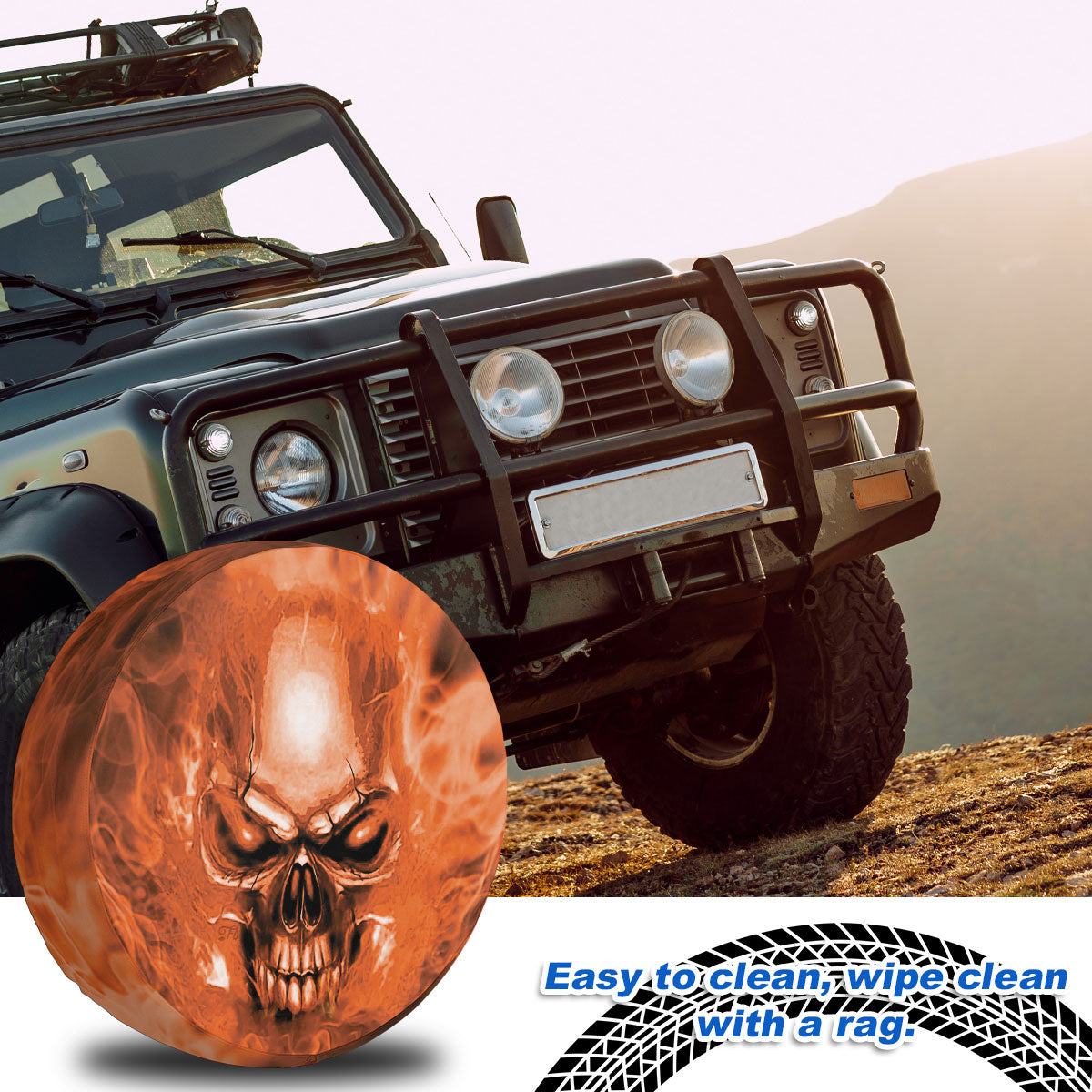 Petthouse | Horror Skull Fire Spare Tire Cover Halloween's Day Decor Truck Decoration