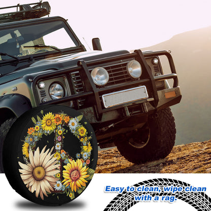 Petthouse | Sunflowers Hippie Peace Sign Spare Tire Cover Flower Floral Car Accessory Truck Decoration