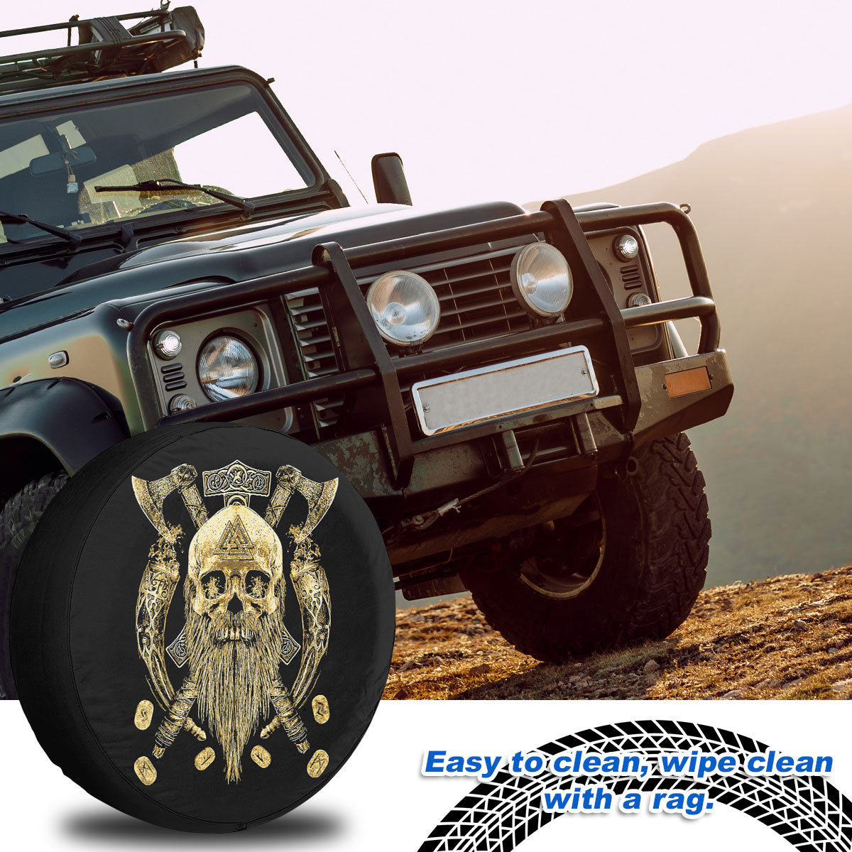 Petthouse | Viking Skullcap Spare Tire Cover Poleax Tire Protector Ivory Pattern Car Accessory Truck Cover