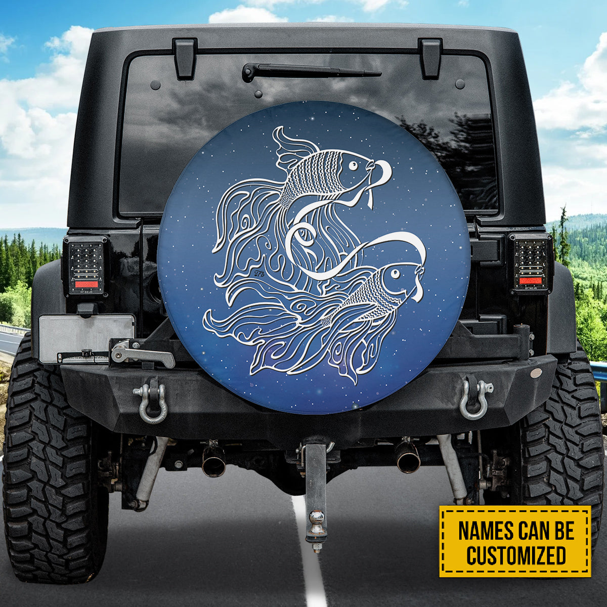 Petthouse | Customized Tire Cover Fish Sketch Wrap Couple Fish Cover Love Fish Cover Car Decoration