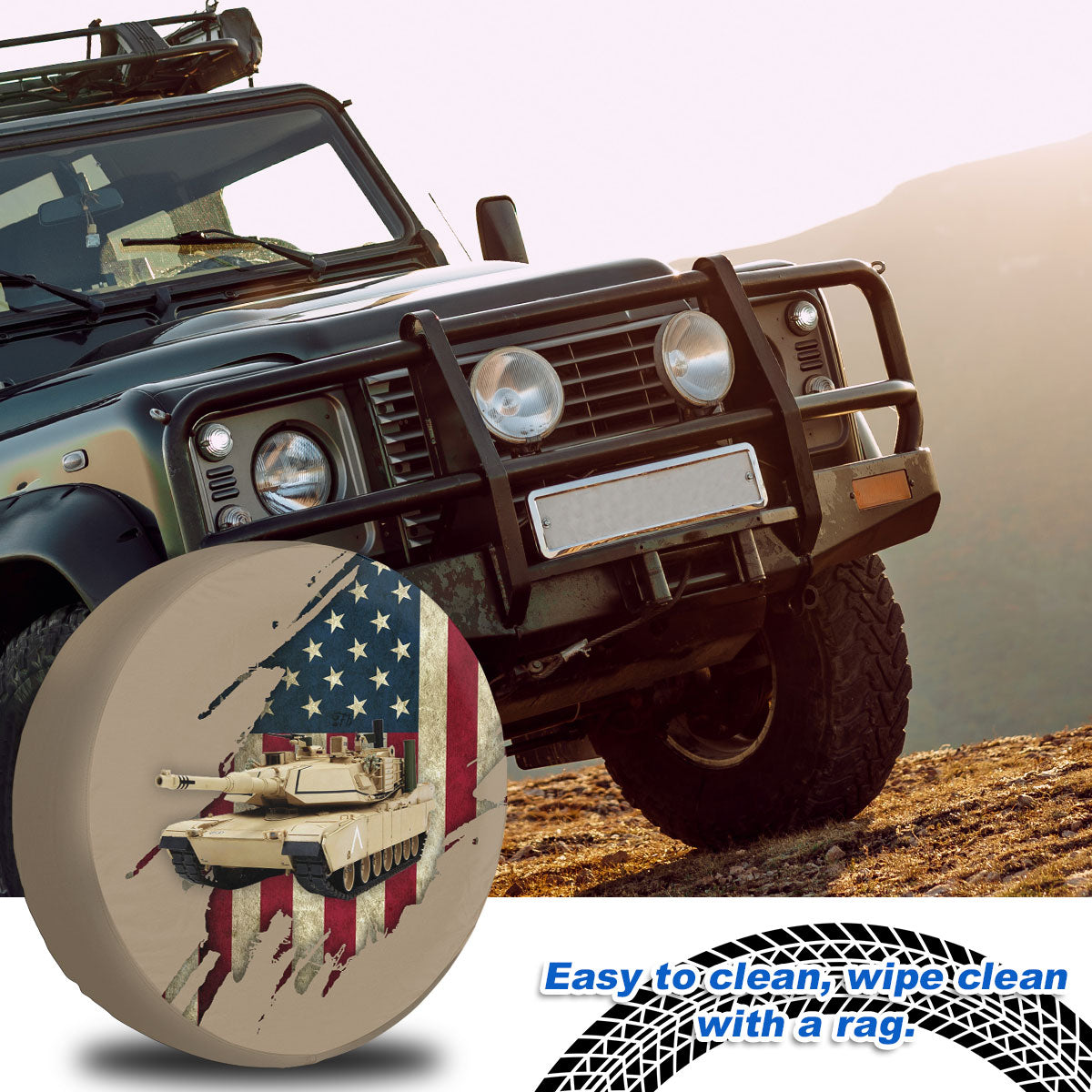 Petthouse | Main Battle Tank American Flag Spare Tire Cover Us Tank Truck Decoration Gift For Dad