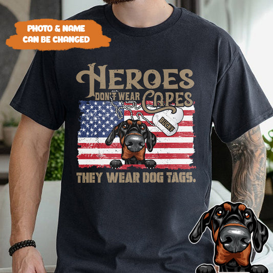 Petthouse | Custom Dog Veteran My Hero Wears Dog Tags Shirt, American Independence Day, Dog Dad Gift