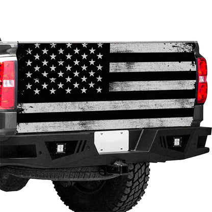 Petthouse | American Flag Black And White Tailgate Wrap Vinyl Graphic Decal Sticker For Trucks American Flag Distressed