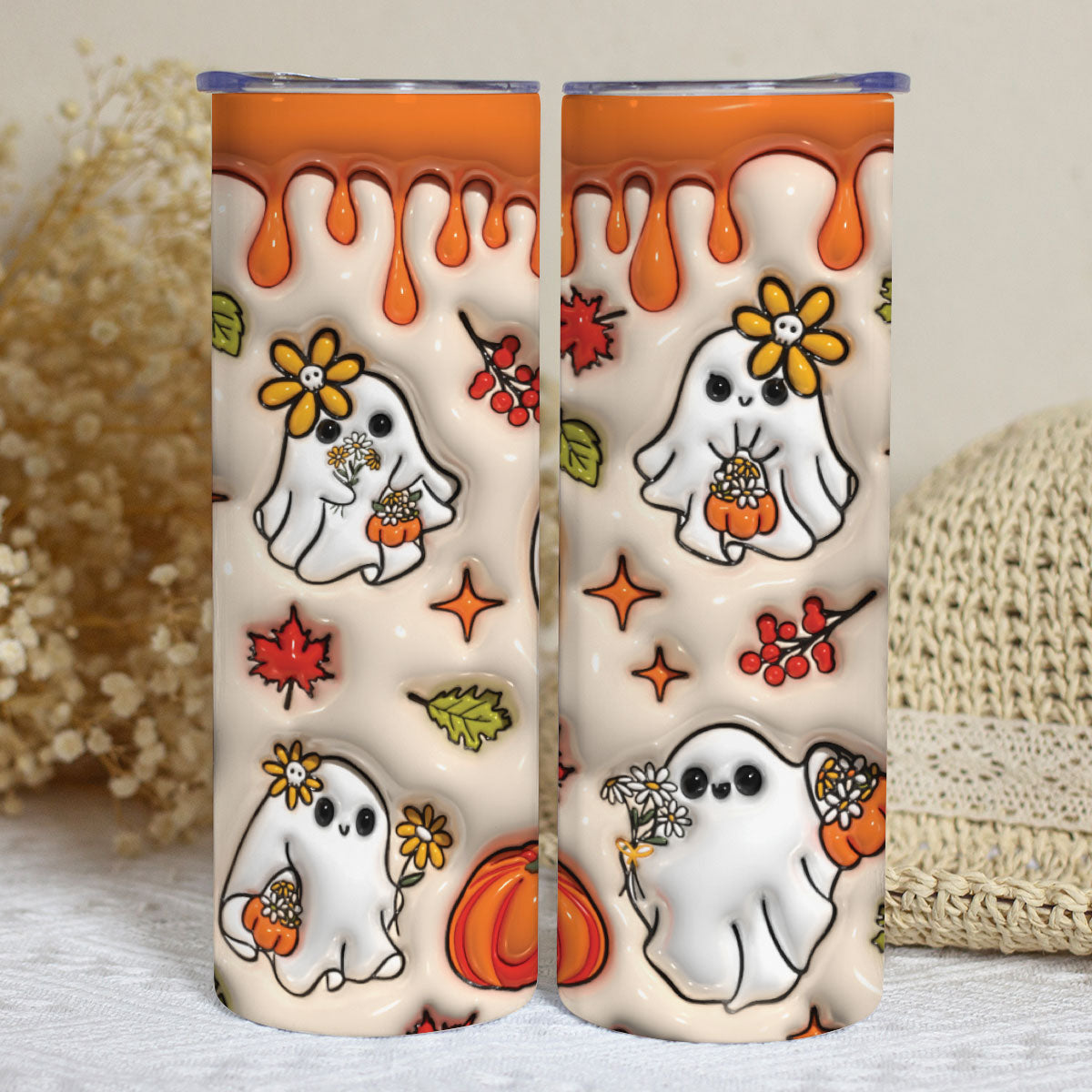 Petthouse | Ghost Spooky Season 3d Inflated Effect Skinny Tumbler, Halloween Skinny Tumbler Witch Tumbler