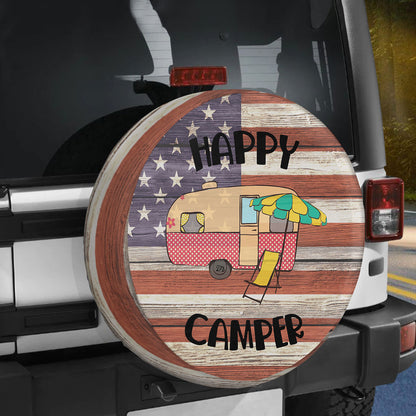 Petthouse | Happy Camper Spare Wheel Tire Cover Caravan Camping Trailer Wheel Cover Grunge American Flag