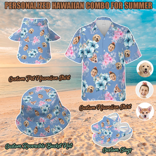 Petthouse | Personalized Pet Face Hawaii Style, Dog Hawaiian Shirt, Hawaiian Flower Pattern Summer