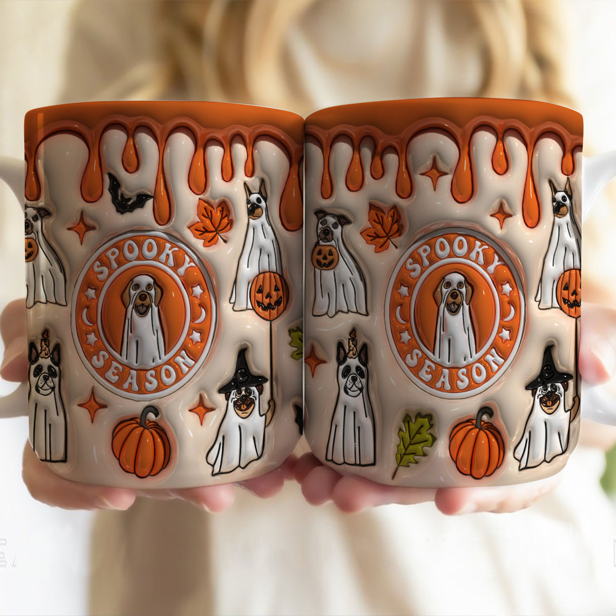 Petthouse | Halloween Ghost Dog Crew Spooky Vibes Mug, Spooky Vibes 3d Inflated Effect Mug, Cute Ghost