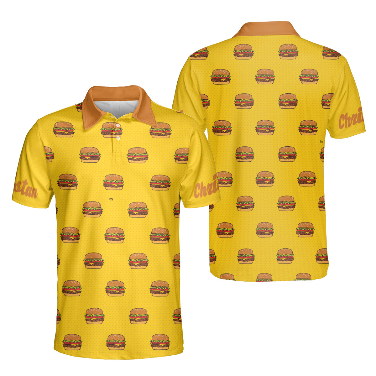 Petthouse | Customized Name Colorful Hamburgers Seamless Pattern Polo Shirt Hamburger Fast Food Shirt Hamburger Lovers