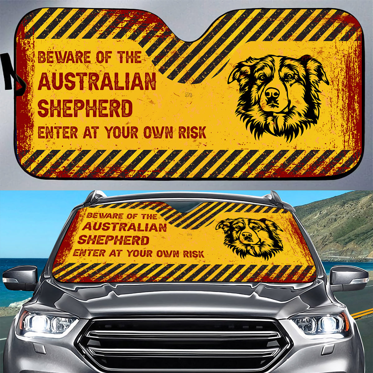 Petthouse | Dog Sunshade Australian Shepherd Beware Of Dog Car Sunshade    Sun Visor For Car Windshield