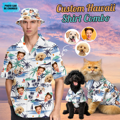 Petthouse | Custom With Pet Face Men Women Funny Hawaiian Shirts, Tropical Floral For Beach Gifts