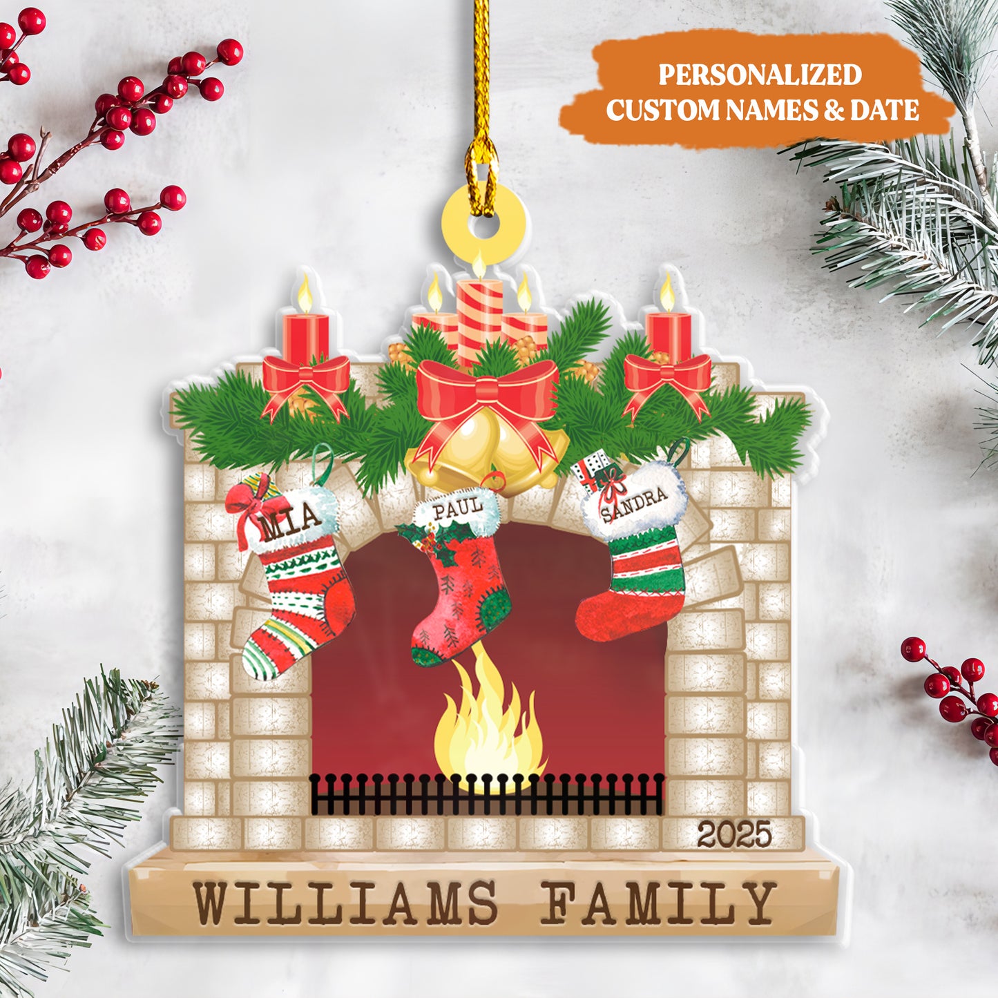 Petthouse | Personalized Family Christmas Ornament Decor, Christmas Stocking Ornament, Stockings On Fireplace