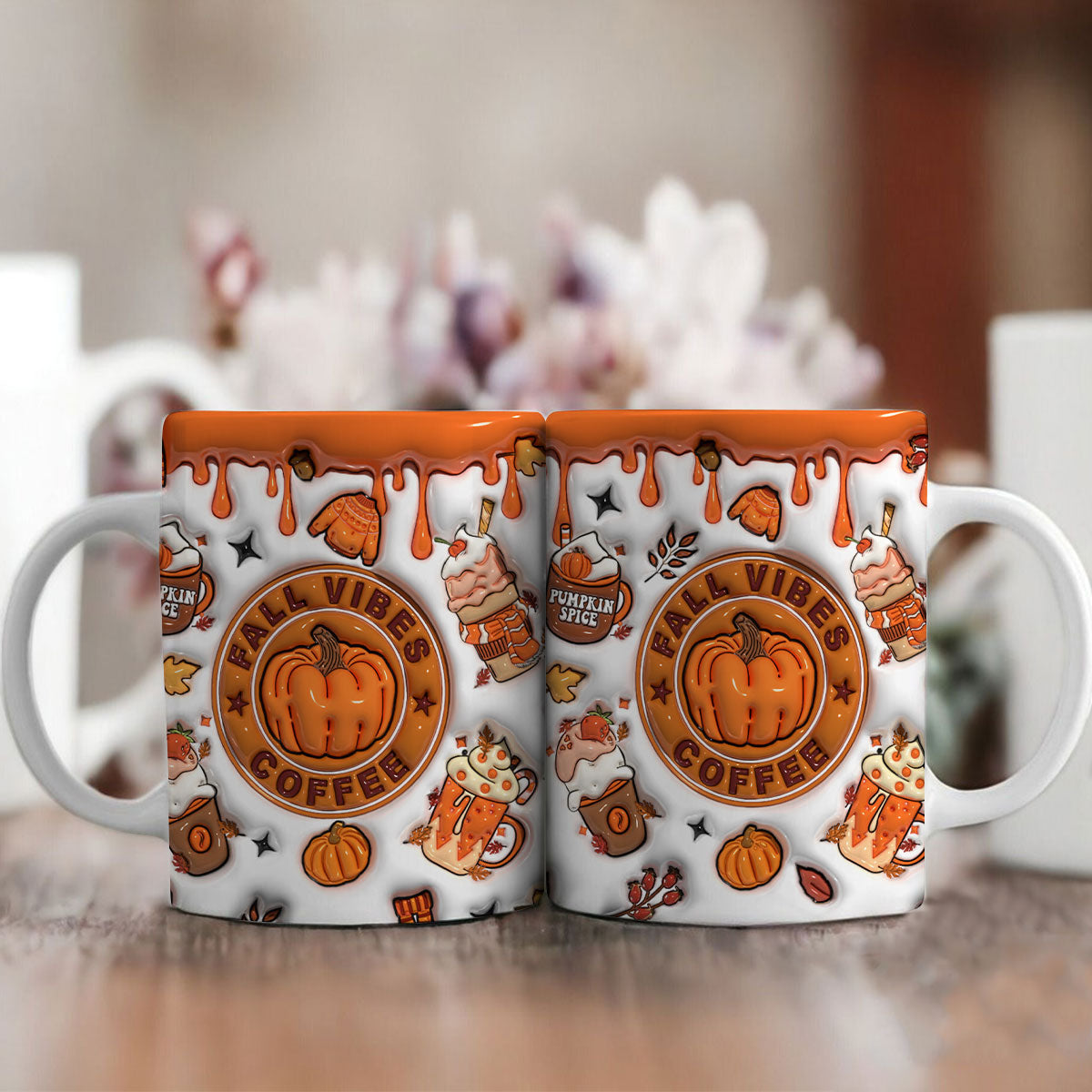 Petthouse | Fall Vibes Coffee 3d Inflated Mug, Fall Vibes Ceramic Mug, Puffy Fall Mug, Autumn Fall Coffee