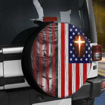 Petthouse | Jesus Grunge Usa Flag Spare Tire Cover God Believer Gifts Farmhouse Style Wheel Covers