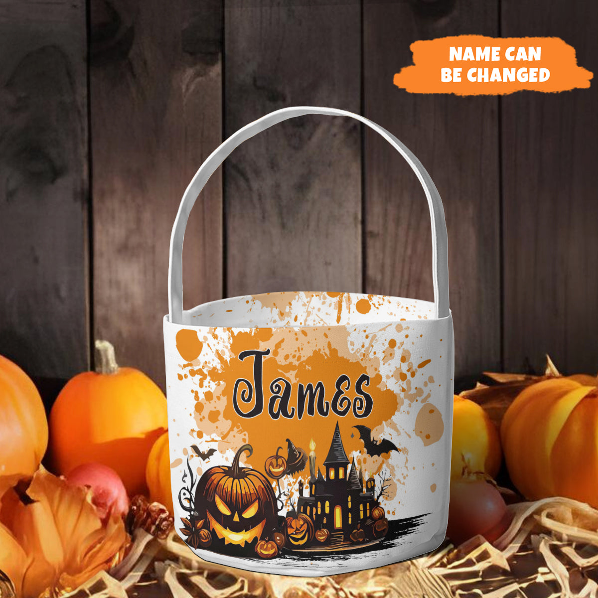 Petthouse | | Personalized Halloween Candy Bag, Pumpkin Witch Black Cat Castle Skeleton Ghost Basket