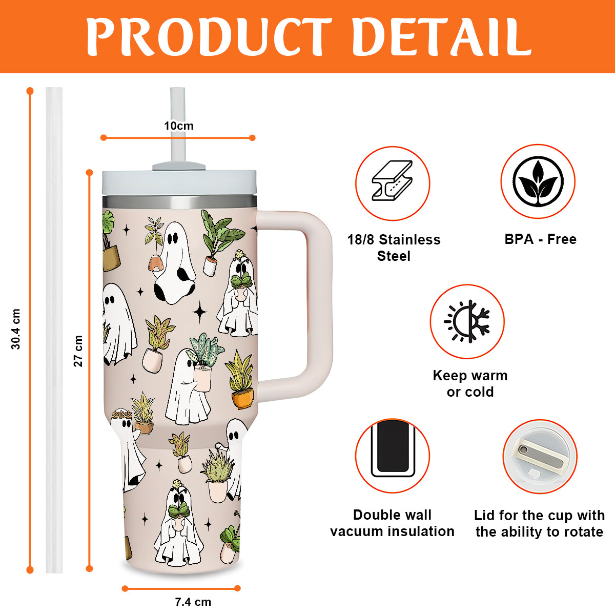 Petthouse | Ghost Plant Lady 40oz Tumbler With Handle, Ghost Plant, Halloween Ghost Plant Coffee