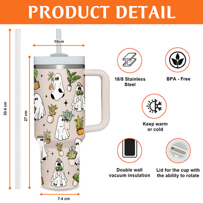 Petthouse | Ghost Plant Lady 40oz Tumbler With Handle, Ghost Plant, Halloween Ghost Plant Coffee