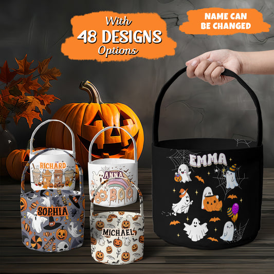 Petthouse | Personalized Halloween Basket, Pumpkin Season Trick-or-treating Basket, Candy Bag For Kids