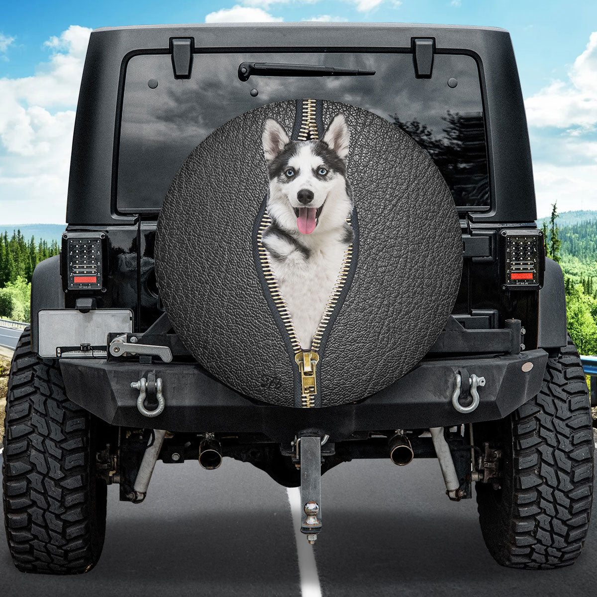 Petthouse | Siberian Husky Leather Zipper Spare Tire Cover Funny Dog Car Tire Cover Waterproof