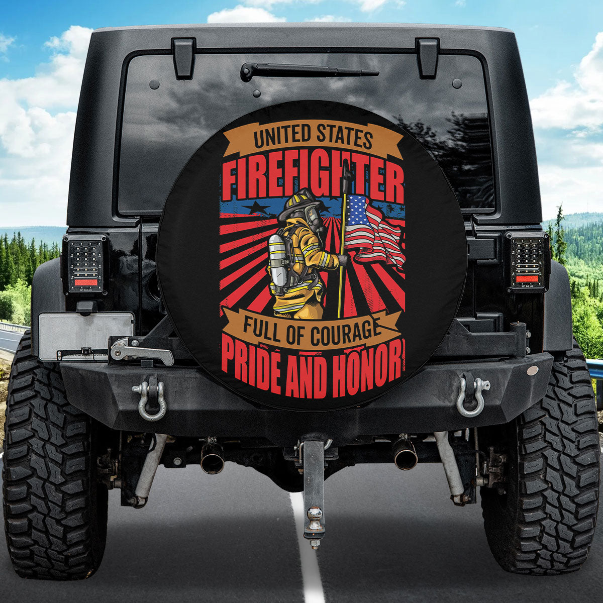 Petthouse | American Flag Grunge Firefighter Spare Tire Cover Fireman Hero Pride And Honor Car Accessories Patriot Gift