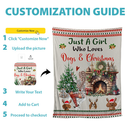 Petthouse | Personalized Merry Christmas Fleece Blanket, Just A Girl Boy Who Loves Dogs Throw Blanket, Dog Lover Gift