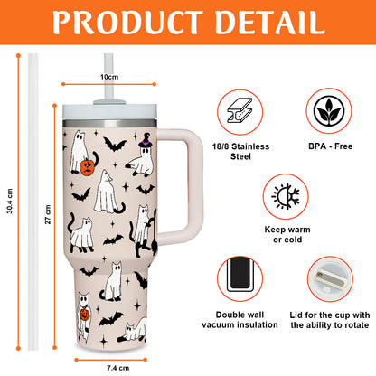 Petthouse | Ghost Cat 40oz Tumbler, Spooky Cat Ghost, Halloween Ghost Black Cat Stainless Steel Tumbler