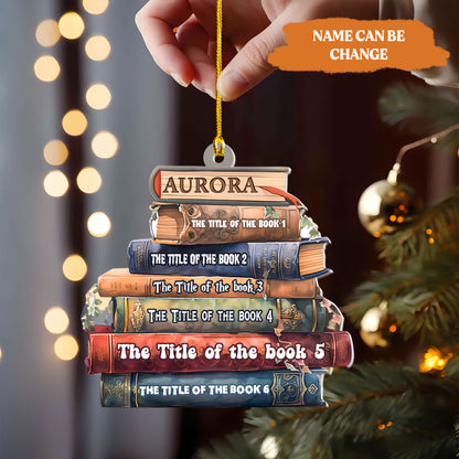 Petthouse | Custom Bookstack Christmas Ornament, Librarian Book Lover Ornament, Bookworm Ornament, Xmas Decor